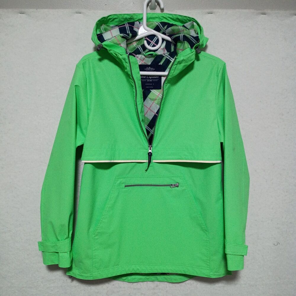 CHARLES RIVER New Englander Bright Green Reflective Rain Jacket Women's Size S